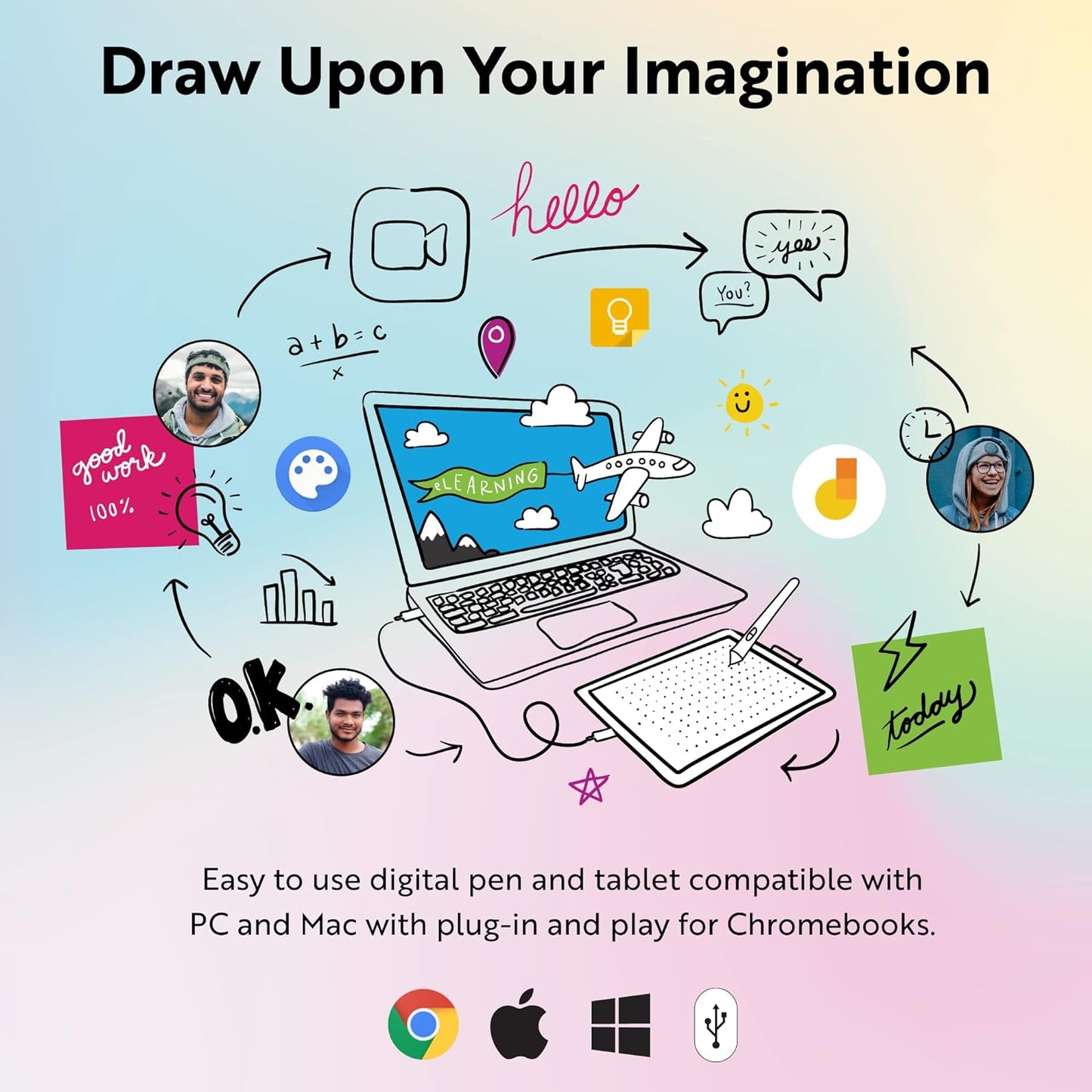 One by Small Graphics Drawing Tablet 8.3 X 5.7 Inches, Portable Versatile for Students and Creators, Ergonomic 2048 Pressure Sensitive Pen Included, Compatible with Chromebook Mac and Windows