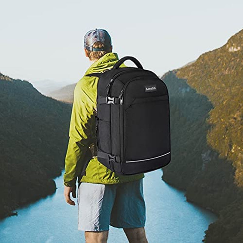 40L Travel Backpack for Women Men，17 Inch Laptop Backpack Flight Approved Luggage Carry on Water Resistant Computer Backpack for Weekender Overnight Large Daypack Black